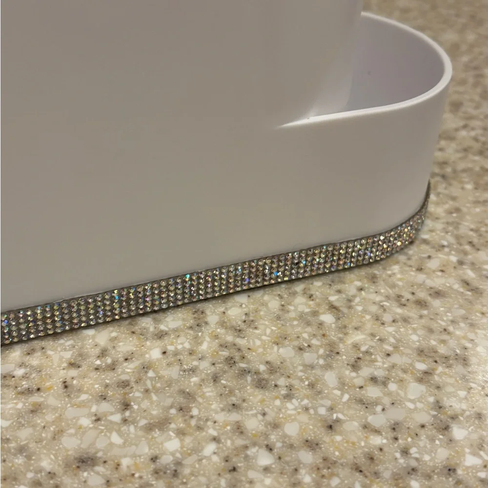 White LED Lamp,Vanity Organizer with Rhinestone Trim